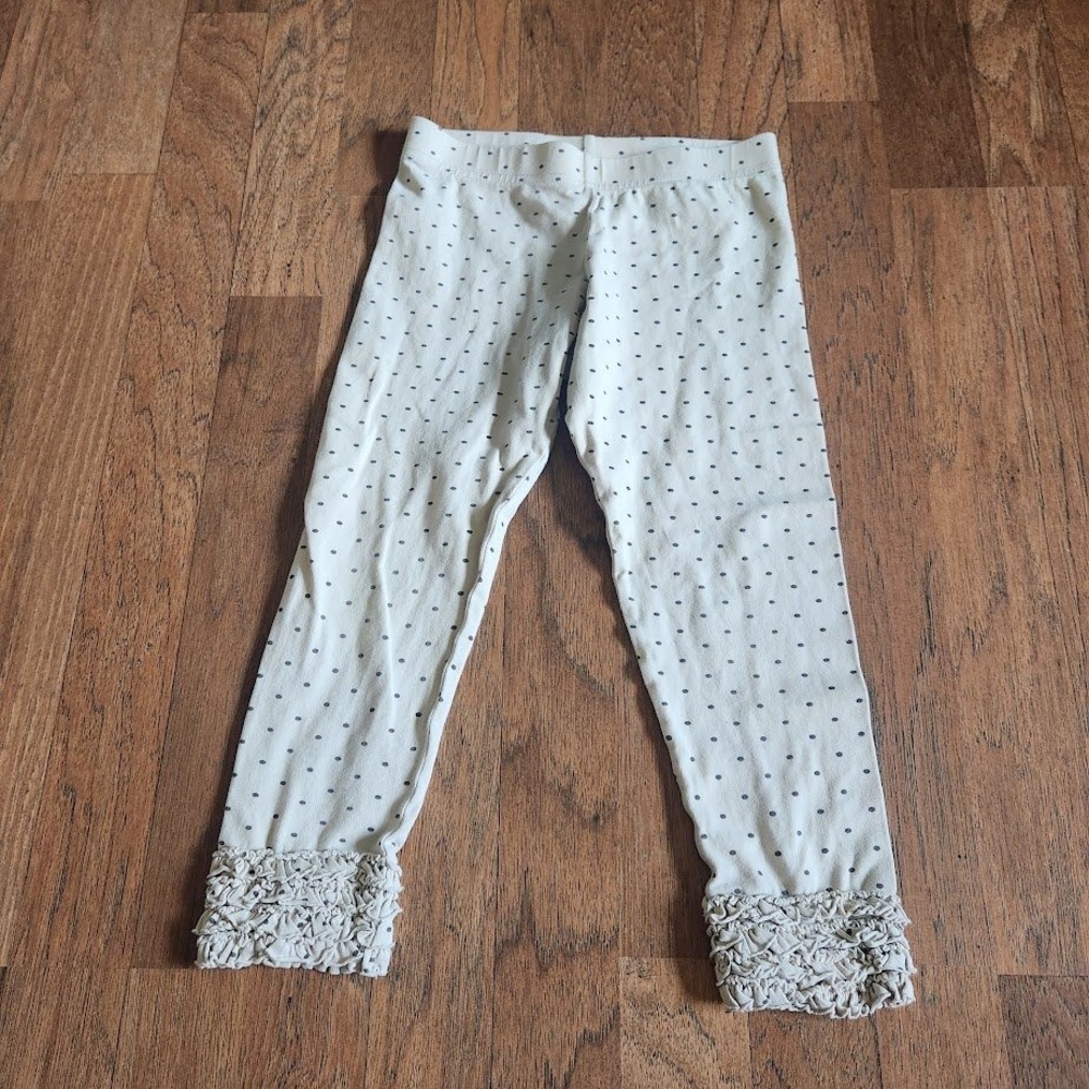 Matilda Jane Girls Cream Gray Polka Dot Ruffle Hem Cotton Leggings Size 8 700
